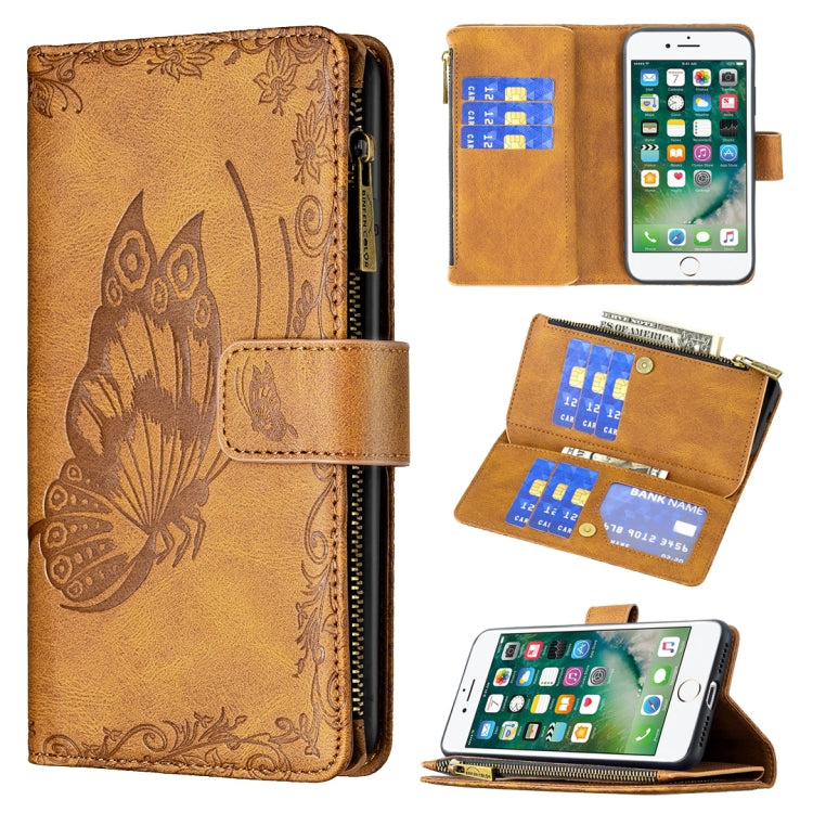 For iPhone 8 / 7 Flying Butterfly Embossing Pattern Zipper Horizontal Flip Leather Case with Holder & Card Slots & Wallet