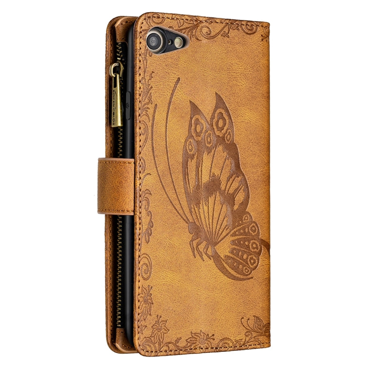 For iPhone 8 / 7 Flying Butterfly Embossing Pattern Zipper Horizontal Flip Leather Case with Holder & Card Slots & Wallet