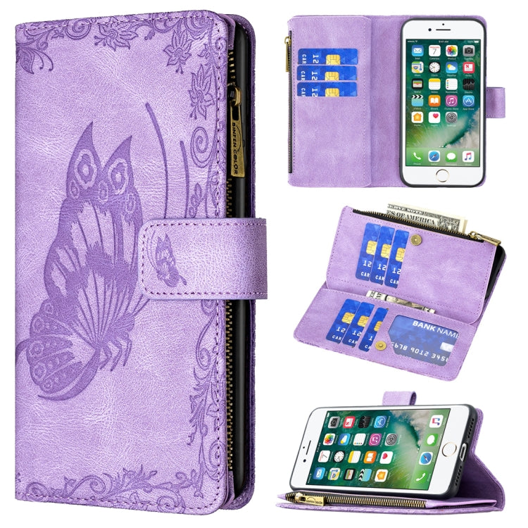 For iPhone 8 / 7 Flying Butterfly Embossing Pattern Zipper Horizontal Flip Leather Case with Holder & Card Slots & Wallet
