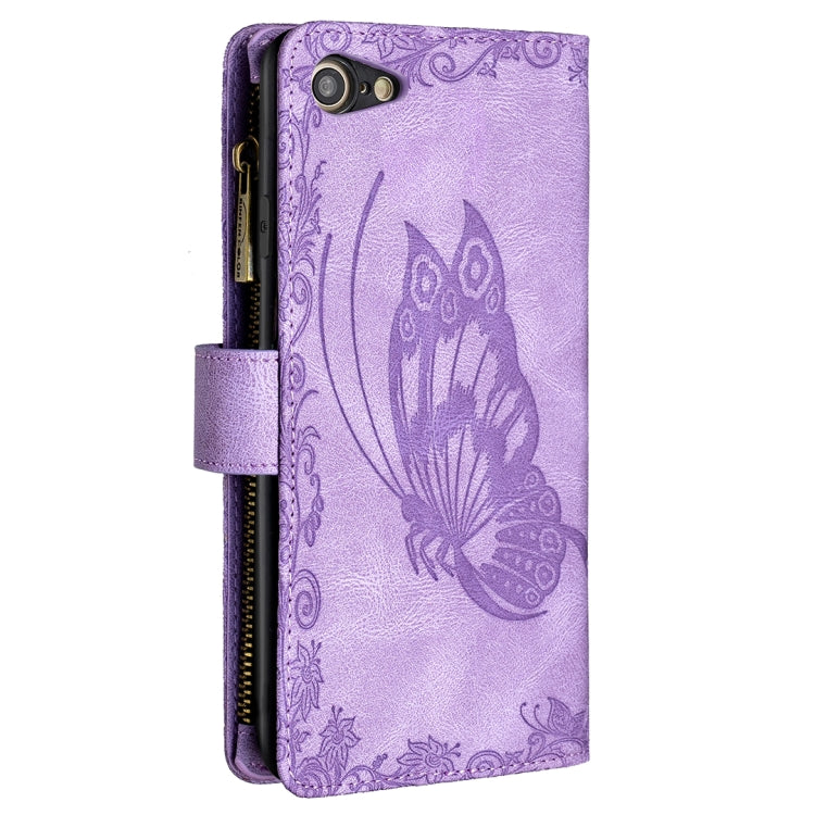 For iPhone 8 / 7 Flying Butterfly Embossing Pattern Zipper Horizontal Flip Leather Case with Holder & Card Slots & Wallet