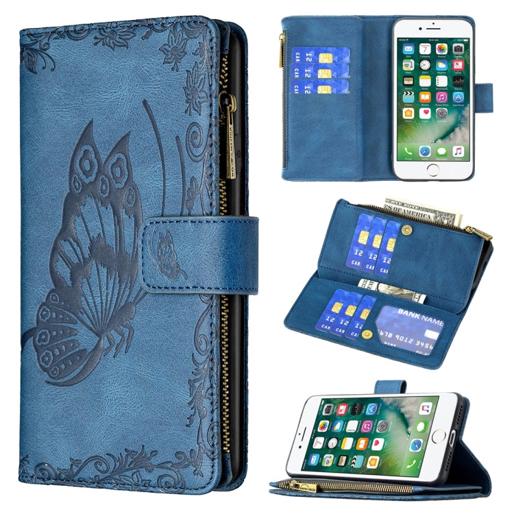 For iPhone 8 / 7 Flying Butterfly Embossing Pattern Zipper Horizontal Flip Leather Case with Holder & Card Slots & Wallet