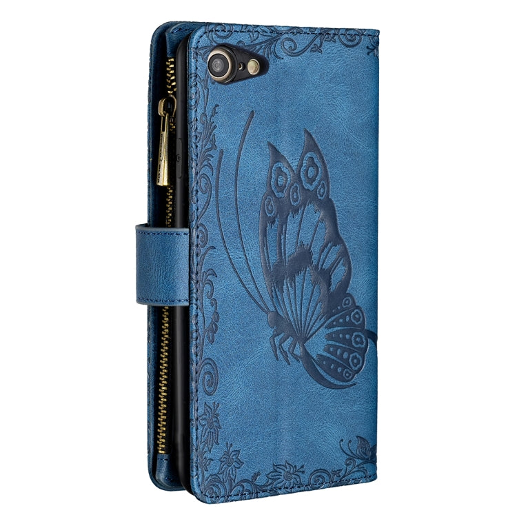 For iPhone 8 / 7 Flying Butterfly Embossing Pattern Zipper Horizontal Flip Leather Case with Holder & Card Slots & Wallet