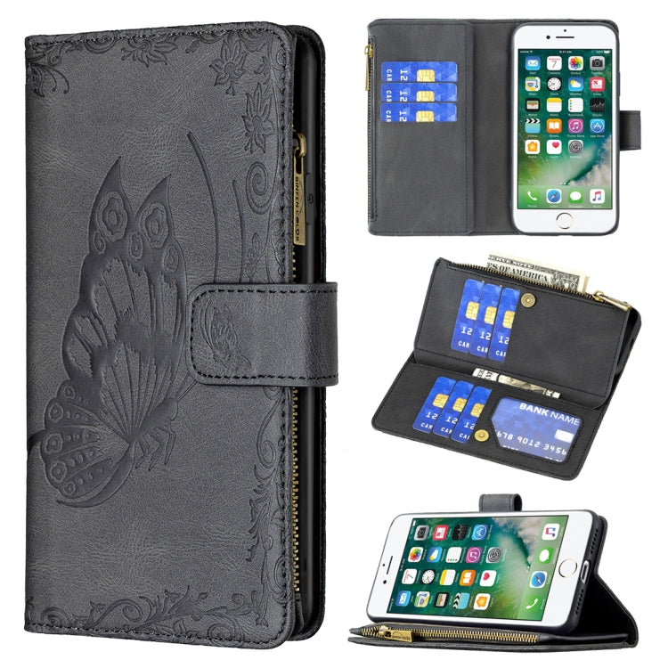 For iPhone 8 / 7 Flying Butterfly Embossing Pattern Zipper Horizontal Flip Leather Case with Holder & Card Slots & Wallet