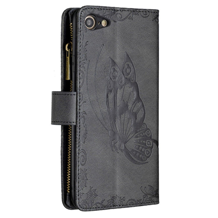 For iPhone 8 / 7 Flying Butterfly Embossing Pattern Zipper Horizontal Flip Leather Case with Holder & Card Slots & Wallet
