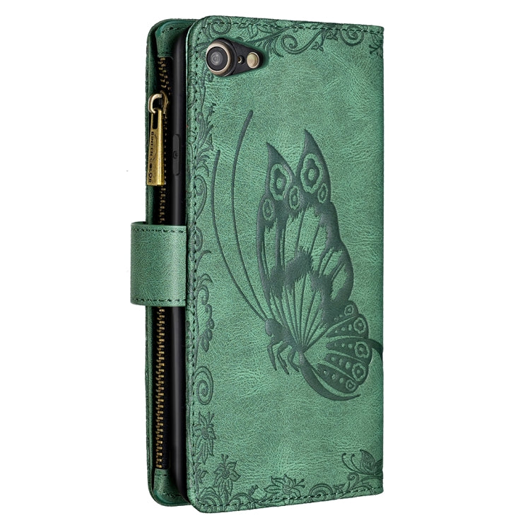 For iPhone 8 / 7 Flying Butterfly Embossing Pattern Zipper Horizontal Flip Leather Case with Holder & Card Slots & Wallet