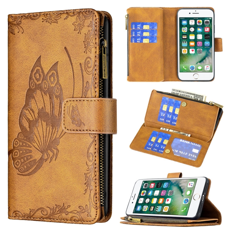 For iPhone 8 Plus / 7 Plus Flying Butterfly Embossing Pattern Zipper Horizontal Flip Leather Case with Holder & Card Slots & Wallet