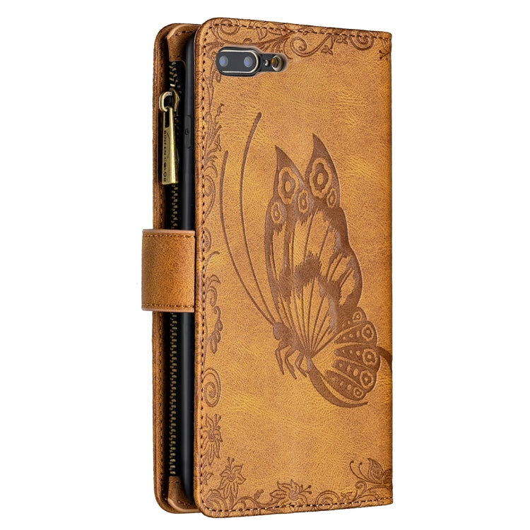 For iPhone 8 Plus / 7 Plus Flying Butterfly Embossing Pattern Zipper Horizontal Flip Leather Case with Holder & Card Slots & Wallet