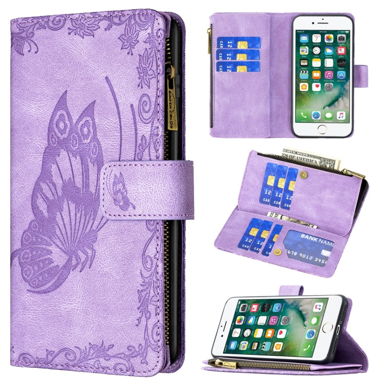 For iPhone 8 Plus / 7 Plus Flying Butterfly Embossing Pattern Zipper Horizontal Flip Leather Case with Holder & Card Slots & Wallet