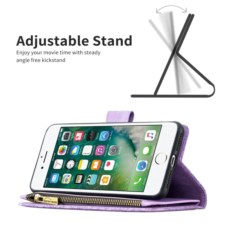 For iPhone 8 Plus / 7 Plus Flying Butterfly Embossing Pattern Zipper Horizontal Flip Leather Case with Holder & Card Slots & Wallet