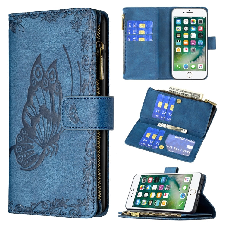 For iPhone 8 Plus / 7 Plus Flying Butterfly Embossing Pattern Zipper Horizontal Flip Leather Case with Holder & Card Slots & Wallet