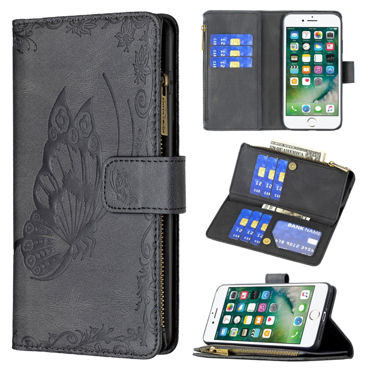 For iPhone 8 Plus / 7 Plus Flying Butterfly Embossing Pattern Zipper Horizontal Flip Leather Case with Holder & Card Slots & Wallet