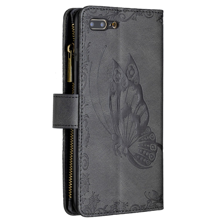 For iPhone 8 Plus / 7 Plus Flying Butterfly Embossing Pattern Zipper Horizontal Flip Leather Case with Holder & Card Slots & Wallet