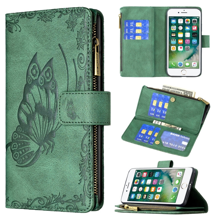 For iPhone 8 Plus / 7 Plus Flying Butterfly Embossing Pattern Zipper Horizontal Flip Leather Case with Holder & Card Slots & Wallet