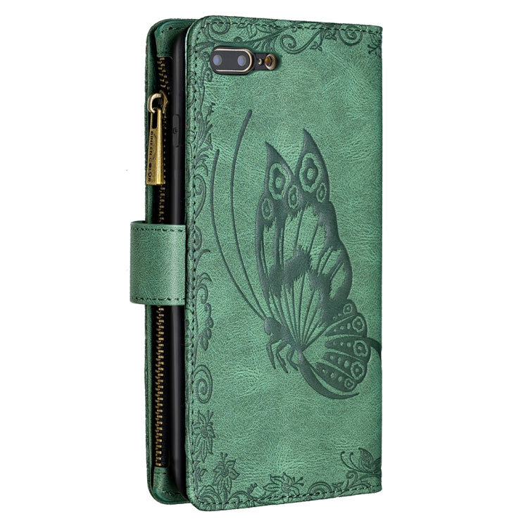 For iPhone 8 Plus / 7 Plus Flying Butterfly Embossing Pattern Zipper Horizontal Flip Leather Case with Holder & Card Slots & Wallet