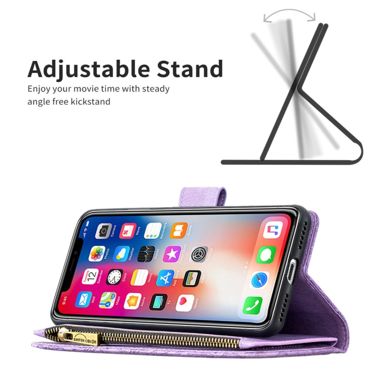For iPhone X / XS Flying Butterfly Embossing Pattern Zipper Horizontal Flip Leather Case with Holder & Card Slots & Wallet