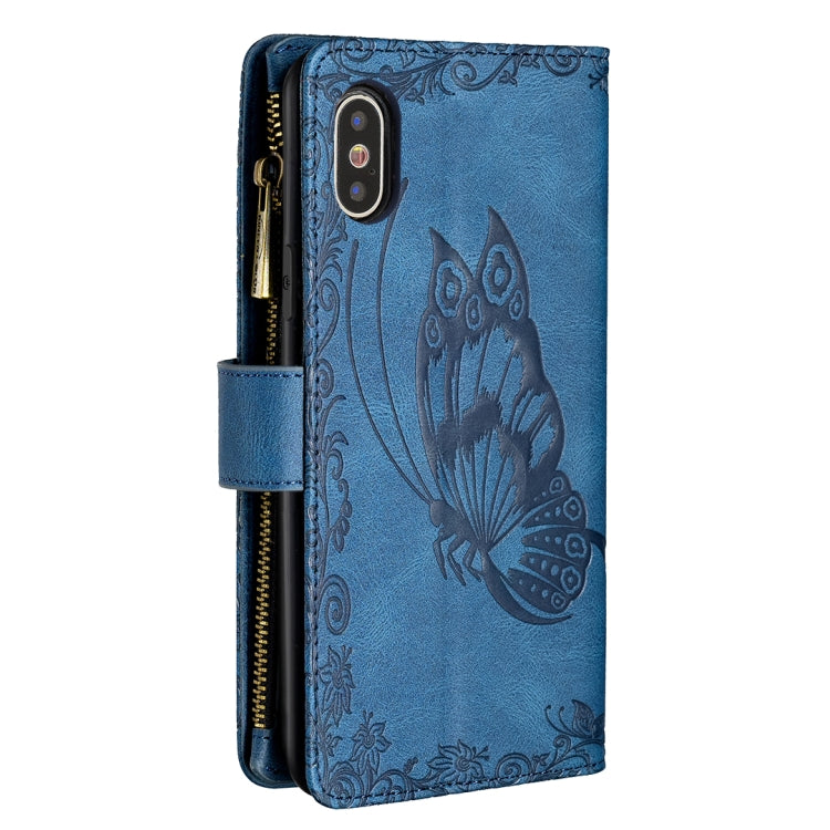 For iPhone X / XS Flying Butterfly Embossing Pattern Zipper Horizontal Flip Leather Case with Holder & Card Slots & Wallet