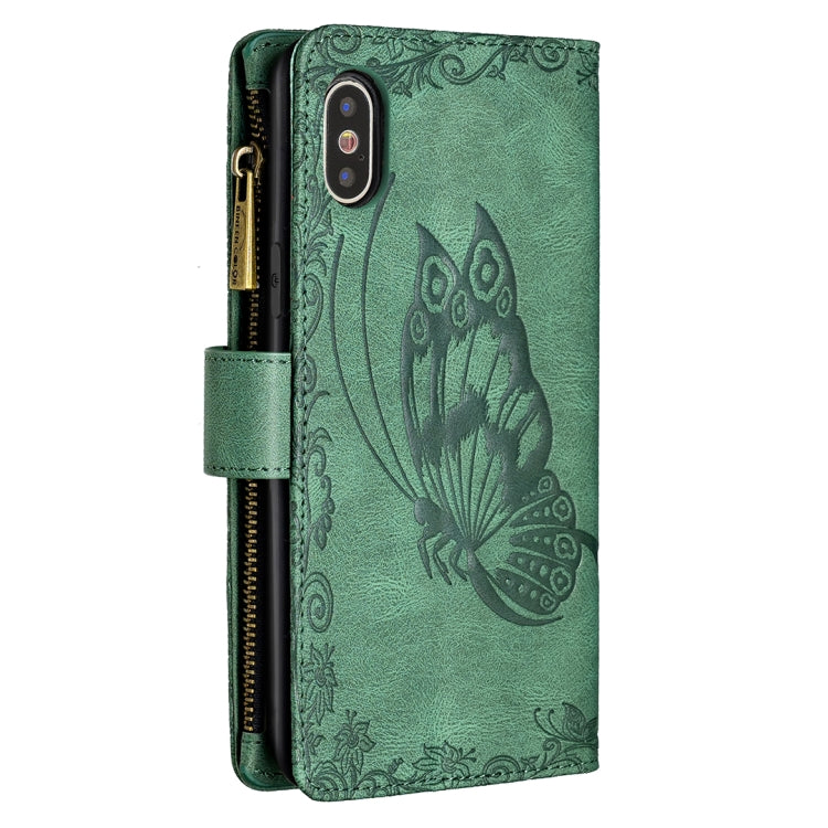 For iPhone X / XS Flying Butterfly Embossing Pattern Zipper Horizontal Flip Leather Case with Holder & Card Slots & Wallet