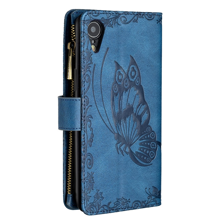 For iPhone XR Flying Butterfly Embossing Pattern Zipper Horizontal Flip Leather Case with Holder & Card Slots & Wallet