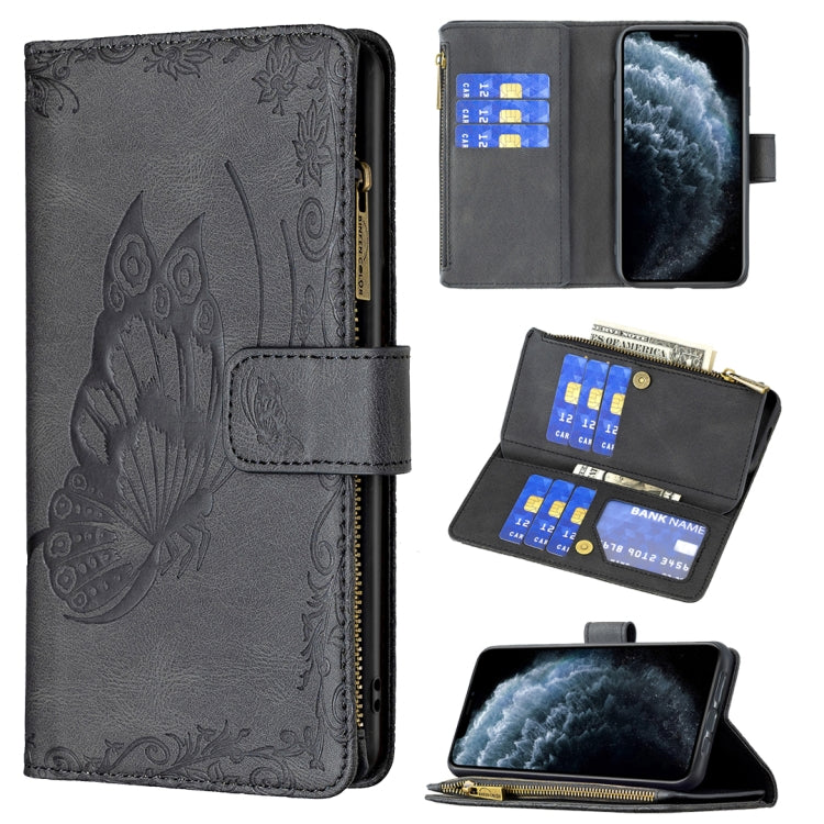 For iPhone XR Flying Butterfly Embossing Pattern Zipper Horizontal Flip Leather Case with Holder & Card Slots & Wallet