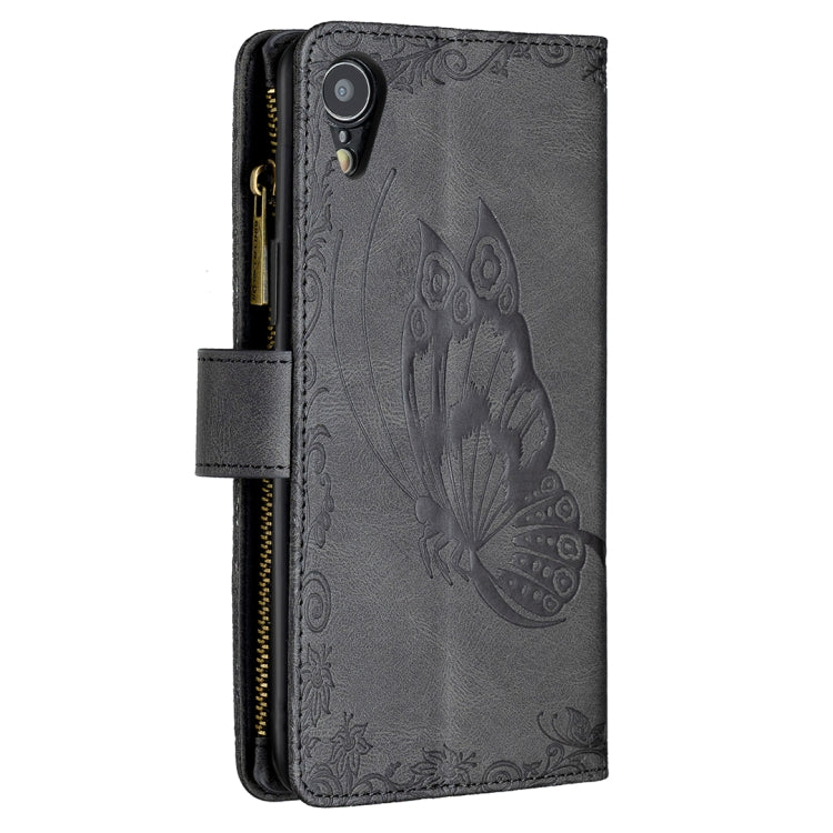 For iPhone XR Flying Butterfly Embossing Pattern Zipper Horizontal Flip Leather Case with Holder & Card Slots & Wallet