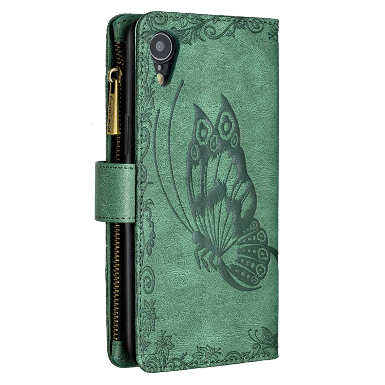 For iPhone XR Flying Butterfly Embossing Pattern Zipper Horizontal Flip Leather Case with Holder & Card Slots & Wallet