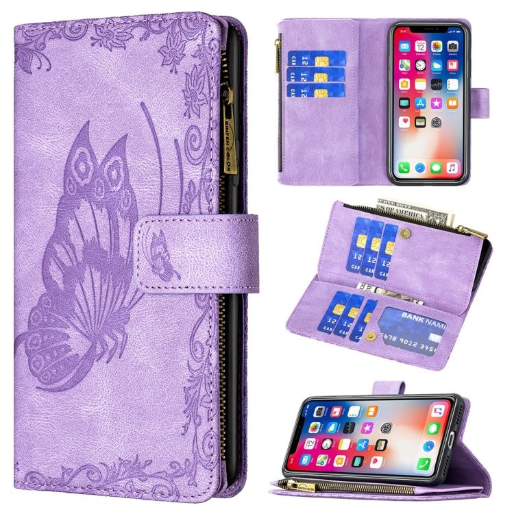 For iPhone XS Max Flying Butterfly Embossing Pattern Zipper Horizontal Flip Leather Case with Holder & Card Slots & Wallet