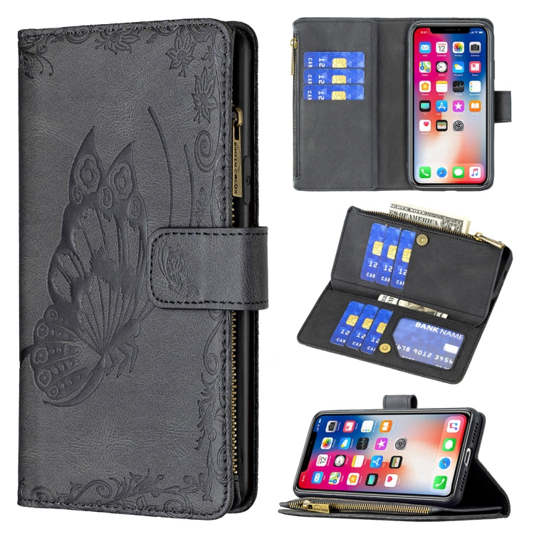 For iPhone XS Max Flying Butterfly Embossing Pattern Zipper Horizontal Flip Leather Case with Holder & Card Slots & Wallet
