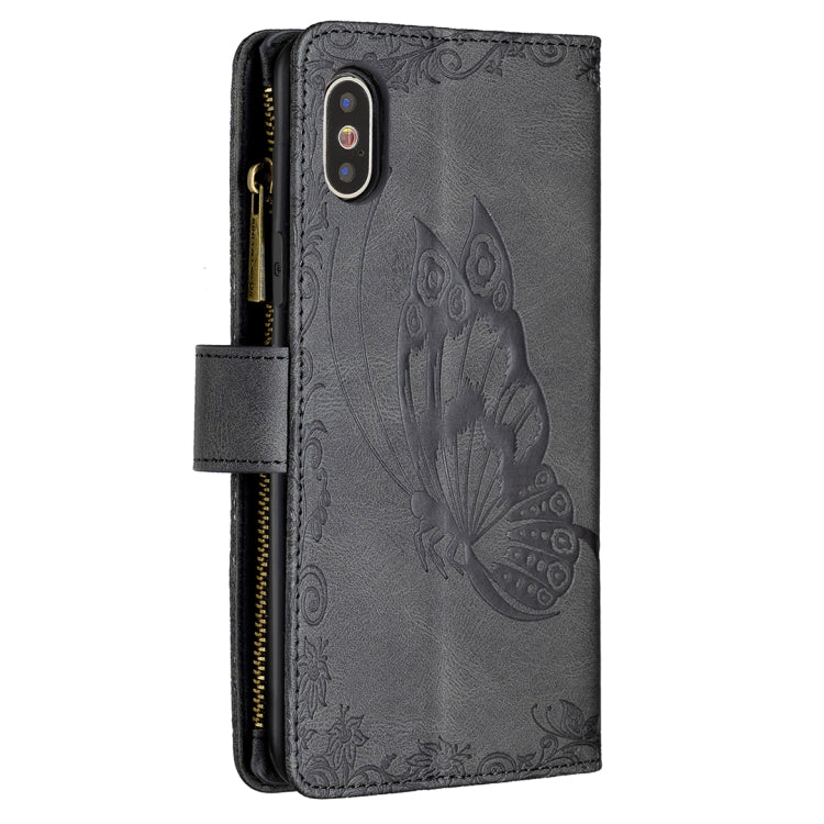 For iPhone XS Max Flying Butterfly Embossing Pattern Zipper Horizontal Flip Leather Case with Holder & Card Slots & Wallet