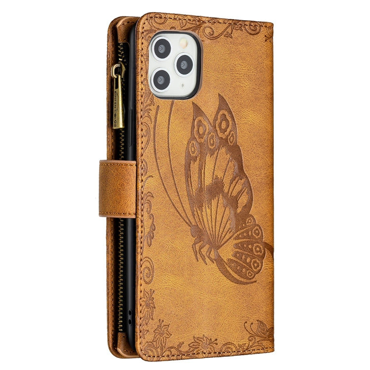 For iPhone 11 Pro Max Flying Butterfly Embossing Pattern Zipper Horizontal Flip Leather Case with Holder & Card Slots & Wallet