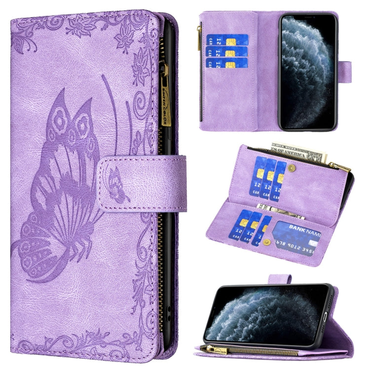 For iPhone 11 Pro Max Flying Butterfly Embossing Pattern Zipper Horizontal Flip Leather Case with Holder & Card Slots & Wallet