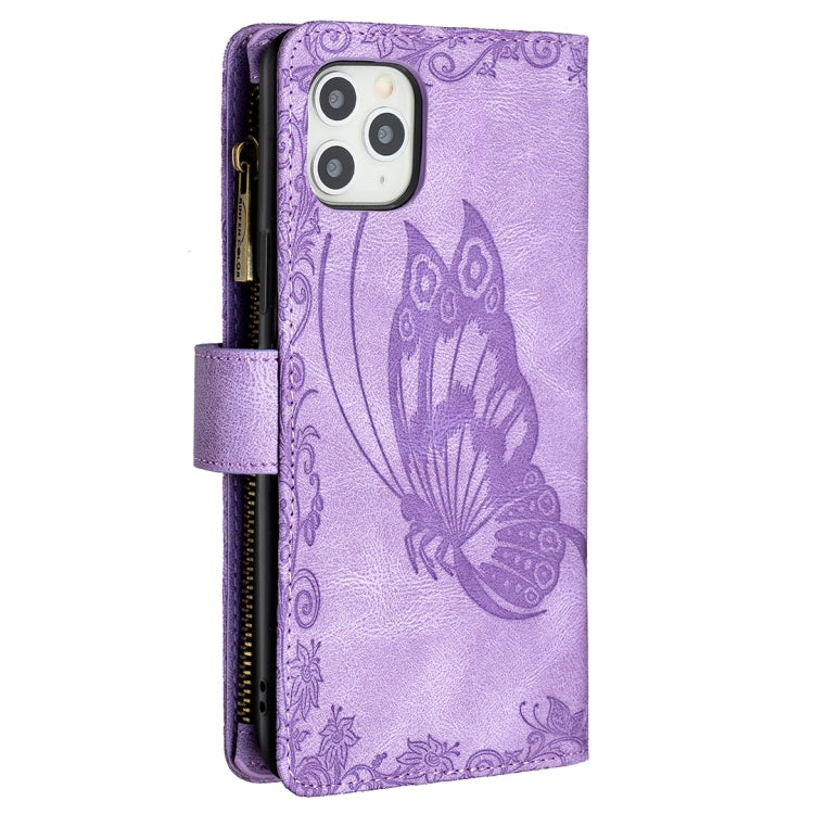 For iPhone 11 Pro Max Flying Butterfly Embossing Pattern Zipper Horizontal Flip Leather Case with Holder & Card Slots & Wallet