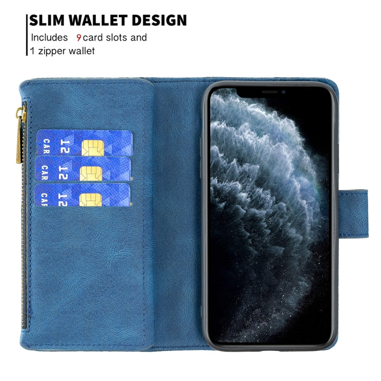For iPhone 11 Pro Max Flying Butterfly Embossing Pattern Zipper Horizontal Flip Leather Case with Holder & Card Slots & Wallet