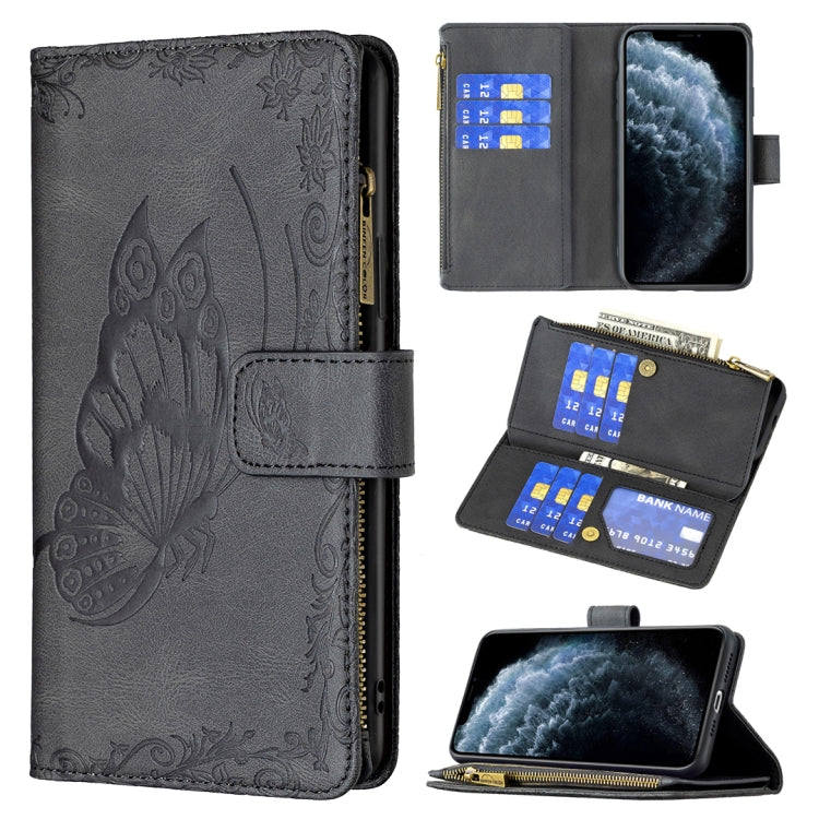 For iPhone 11 Pro Max Flying Butterfly Embossing Pattern Zipper Horizontal Flip Leather Case with Holder & Card Slots & Wallet