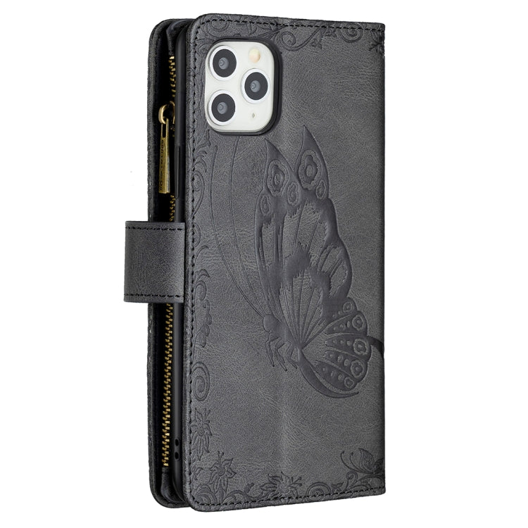 For iPhone 11 Pro Max Flying Butterfly Embossing Pattern Zipper Horizontal Flip Leather Case with Holder & Card Slots & Wallet