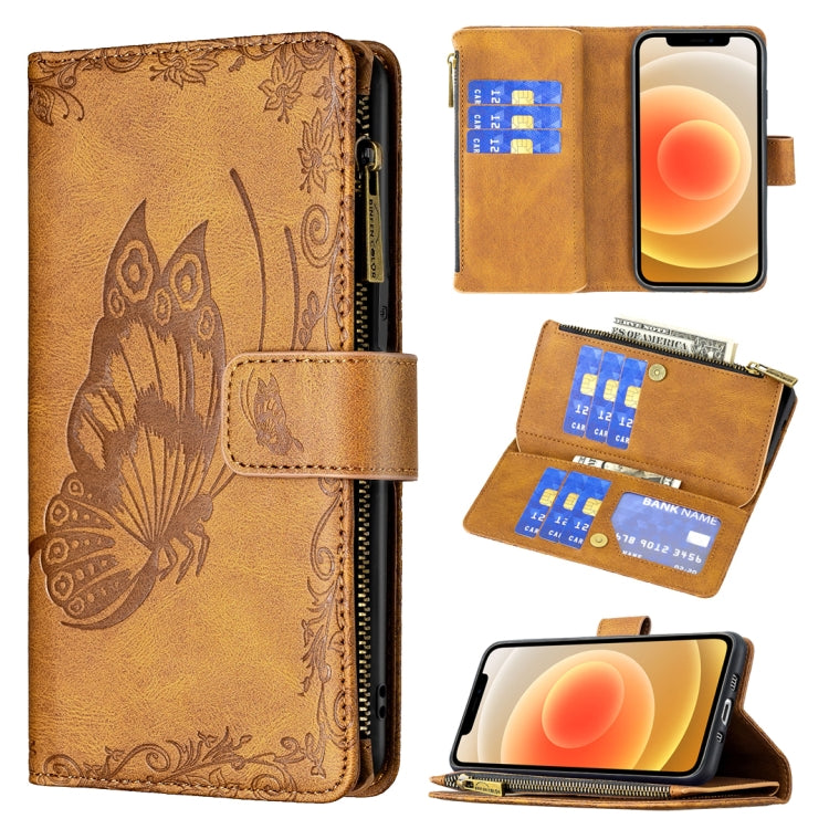 For iPhone 12 mini Flying Butterfly Embossing Pattern Zipper Horizontal Flip Leather Case with Holder & Card Slots & Wallet