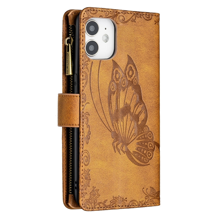 For iPhone 12 mini Flying Butterfly Embossing Pattern Zipper Horizontal Flip Leather Case with Holder & Card Slots & Wallet