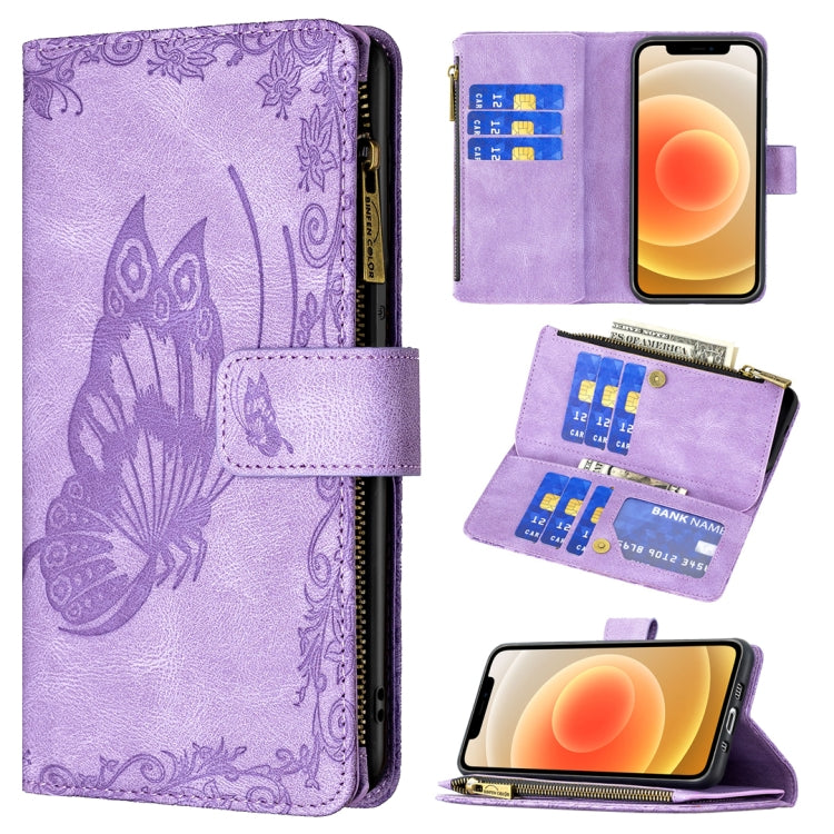 For iPhone 12 mini Flying Butterfly Embossing Pattern Zipper Horizontal Flip Leather Case with Holder & Card Slots & Wallet