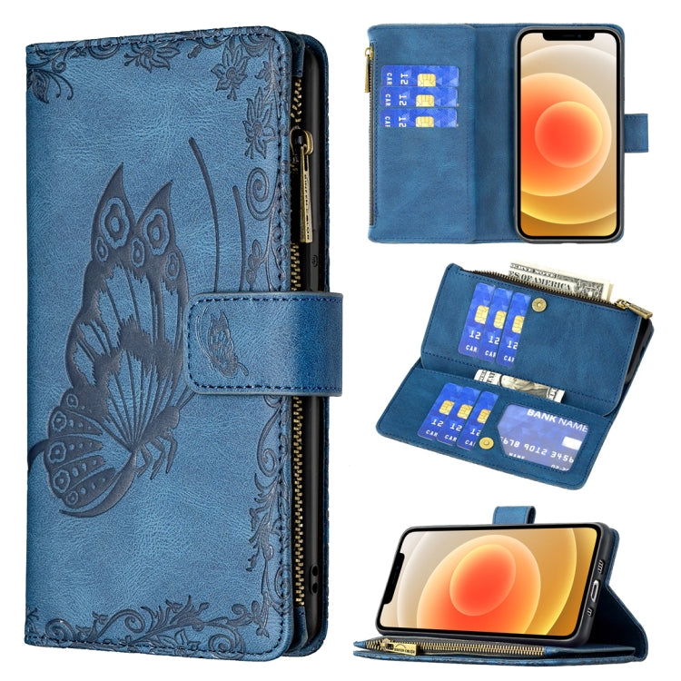 For iPhone 12 mini Flying Butterfly Embossing Pattern Zipper Horizontal Flip Leather Case with Holder & Card Slots & Wallet