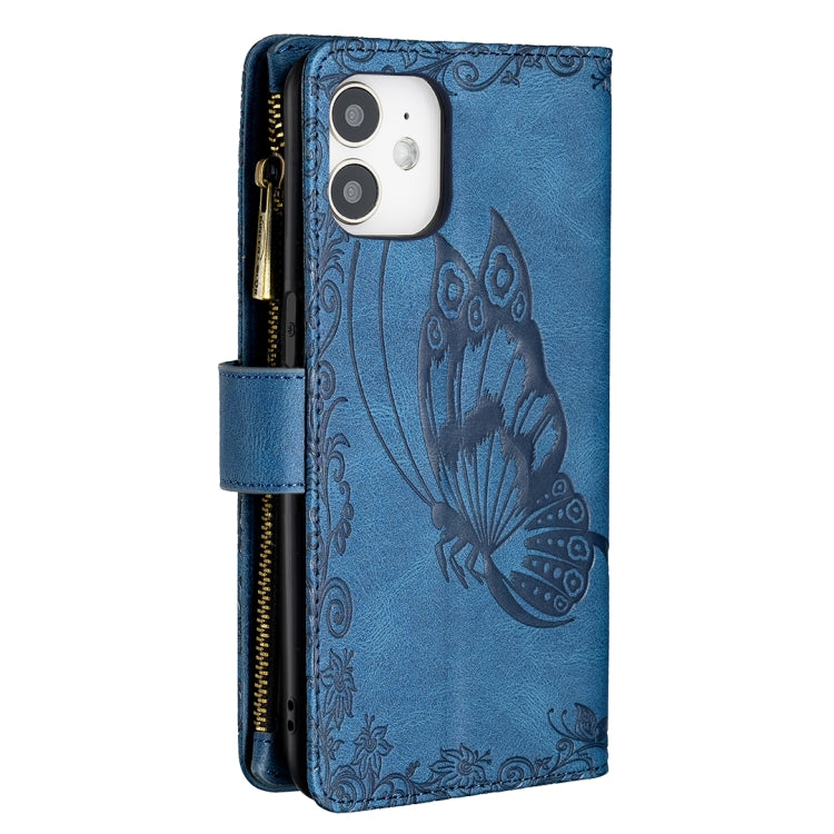 For iPhone 12 mini Flying Butterfly Embossing Pattern Zipper Horizontal Flip Leather Case with Holder & Card Slots & Wallet