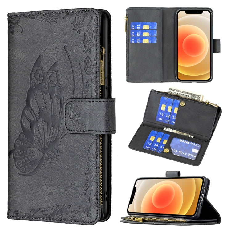 For iPhone 12 mini Flying Butterfly Embossing Pattern Zipper Horizontal Flip Leather Case with Holder & Card Slots & Wallet
