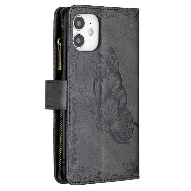 For iPhone 12 mini Flying Butterfly Embossing Pattern Zipper Horizontal Flip Leather Case with Holder & Card Slots & Wallet