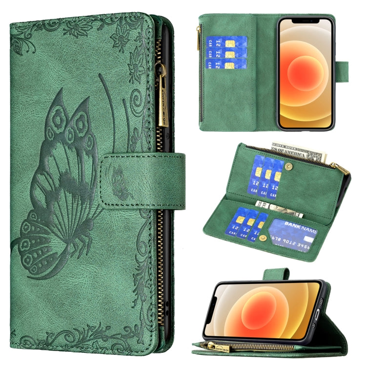 For iPhone 12 mini Flying Butterfly Embossing Pattern Zipper Horizontal Flip Leather Case with Holder & Card Slots & Wallet