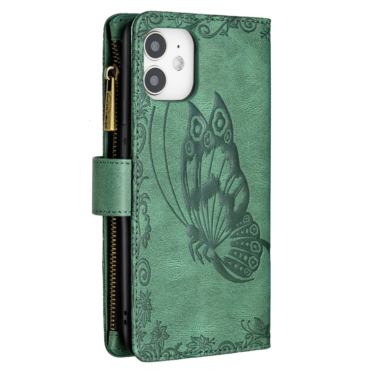 For iPhone 12 mini Flying Butterfly Embossing Pattern Zipper Horizontal Flip Leather Case with Holder & Card Slots & Wallet