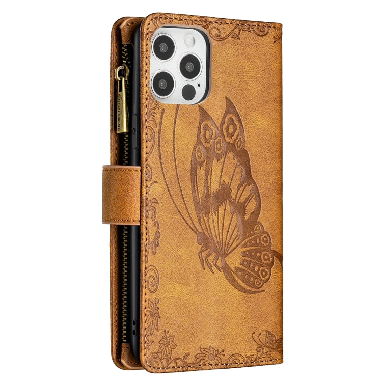 For iPhone 12 Flying Butterfly Embossing Pattern Zipper Horizontal Flip Leather Case with Holder & Card Slots & Wallet