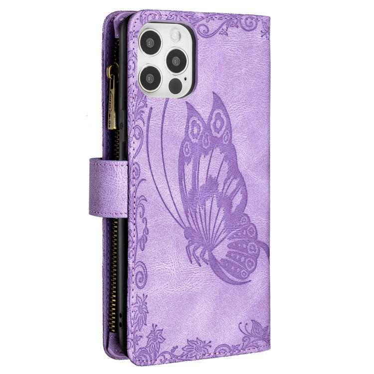 For iPhone 12 Flying Butterfly Embossing Pattern Zipper Horizontal Flip Leather Case with Holder & Card Slots & Wallet