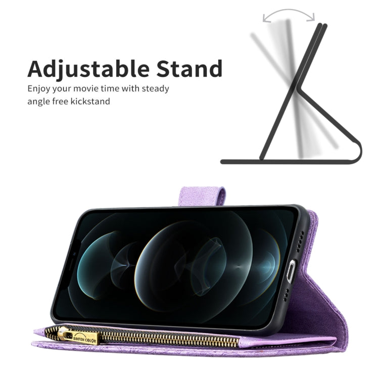 For iPhone 12 Flying Butterfly Embossing Pattern Zipper Horizontal Flip Leather Case with Holder & Card Slots & Wallet