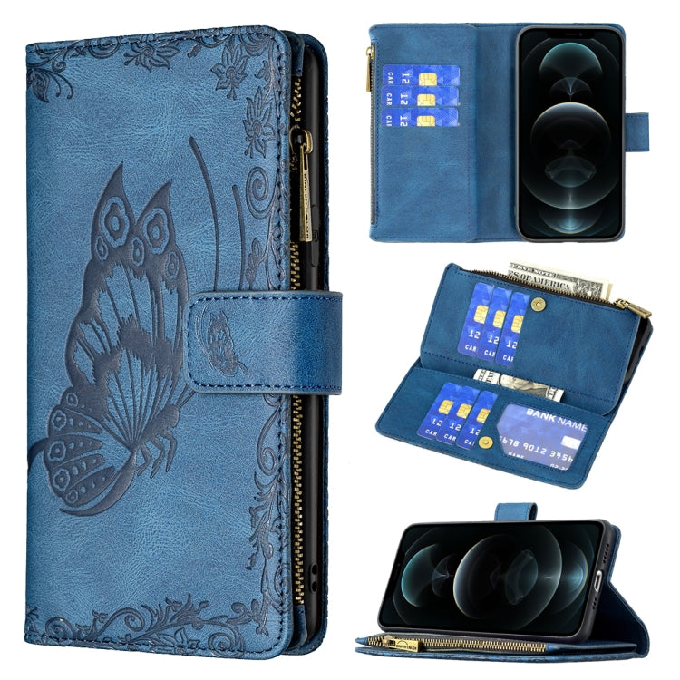 For iPhone 12 Flying Butterfly Embossing Pattern Zipper Horizontal Flip Leather Case with Holder & Card Slots & Wallet