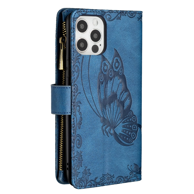 For iPhone 12 Flying Butterfly Embossing Pattern Zipper Horizontal Flip Leather Case with Holder & Card Slots & Wallet