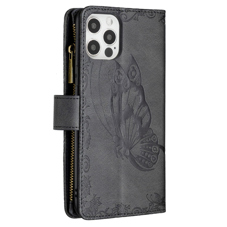 For iPhone 12 Flying Butterfly Embossing Pattern Zipper Horizontal Flip Leather Case with Holder & Card Slots & Wallet