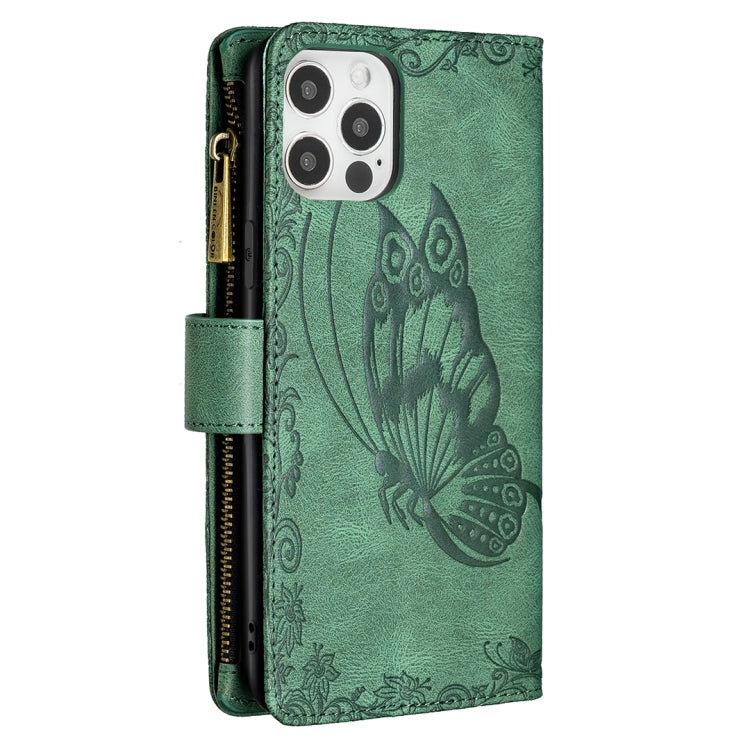 For iPhone 12 Flying Butterfly Embossing Pattern Zipper Horizontal Flip Leather Case with Holder & Card Slots & Wallet